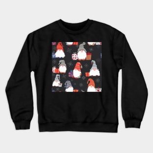 Christmas Gnomes with Snowflakes and Presents on Dark Grey Crewneck Sweatshirt